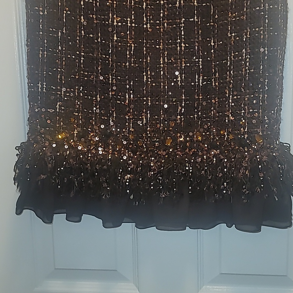Lafayette 148 New York Tweed Wool Blend Brown Skirt With Embellished Hem Sz 2 - Picture 4 of 9